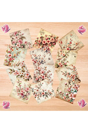 Sakuralar Vintage 12 Adet Scrapbook Bullet Journal Mat Planlayıcı Sticker Etiket Seti