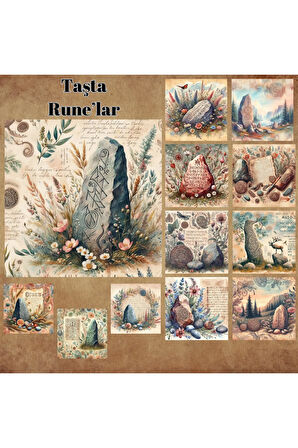 Rune Taşları Vintage 12 Adet Scrapbook Bullet Journal Mat Planlayıcı Sticker Etiket Seti