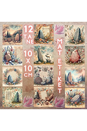 Rune Taşları Vintage 12 Adet Scrapbook Bullet Journal Mat Planlayıcı Sticker Etiket Seti