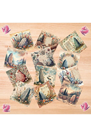 Rune Taşları Vintage 12 Adet Scrapbook Bullet Journal Mat Planlayıcı Sticker Etiket Seti