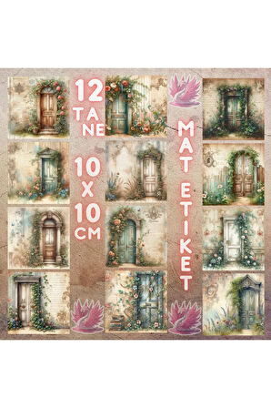 Çiçekli Kapılar Vintage 12 Adet Scrapbook Bullet Journal Mat Planlayıcı Sticker Etiket Seti