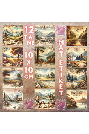 Doğal Manzaralar Vintage 12 Adet Scrapbook Bullet Journal Mat Planlayıcı Sticker Etiket Seti