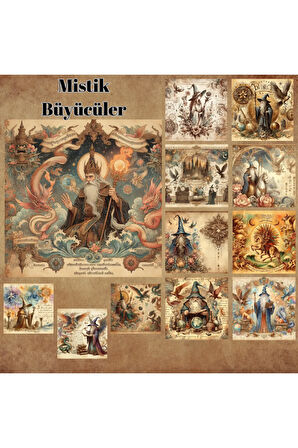 Mistik Büyücüler Vintage 12 Adet Scrapbook Bullet Journal Mat Planlayıcı Sticker Etiket Seti