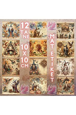 Mistik Büyücüler Vintage 12 Adet Scrapbook Bullet Journal Mat Planlayıcı Sticker Etiket Seti