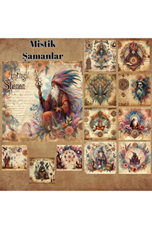 Mistik Şamanlar Vintage 12 Adet Scrapbook Bullet Journal Mat Planlayıcı Sticker Etiket Seti