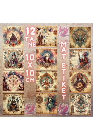 Mistik Şamanlar Vintage 12 Adet Scrapbook Bullet Journal Mat Planlayıcı Sticker Etiket Seti