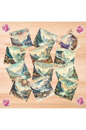Norveç Fiyordları Vintage 12 Adet Scrapbook Bullet Journal Mat Planlayıcı Sticker Etiket Seti