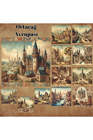Ortaçağ Avrupası Vintage 12 Adet Scrapbook Bullet Journal Mat Planlayıcı Sticker Etiket Seti