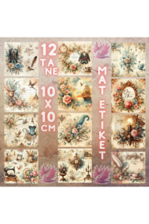 Tek Parça Dekupaj Vintage 12 Adet Scrapbook Bullet Journal Mat Planlayıcı Sticker Etiket Seti