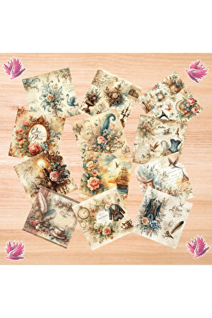 Tek Parça Dekupaj Vintage 12 Adet Scrapbook Bullet Journal Mat Planlayıcı Sticker Etiket Seti