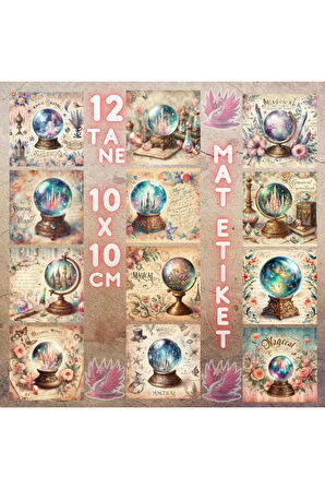 Büyülü Kristal Küreler Vintage 12 Adet Scrapbook Bullet Journal Mat Planlayıcı Sticker Etiket Seti