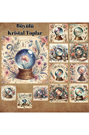 Büyülü Kristal Taşlar Vintage 12 Adet Scrapbook Bullet Journal Mat Planlayıcı Sticker Etiket Seti