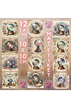 Büyülü Kristal Taşlar Vintage 12 Adet Scrapbook Bullet Journal Mat Planlayıcı Sticker Etiket Seti