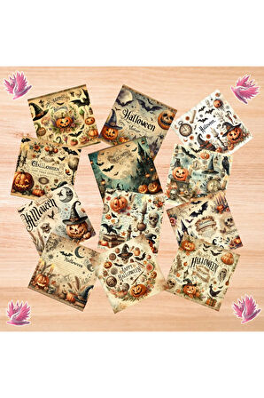 Halloween Vintage 12 Adet Scrapbook Bullet Journal Mat Planlayıcı Sticker Etiket Seti