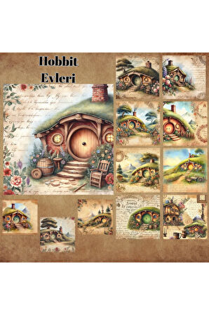 Hobit Evleri Vintage 12 Adet Scrapbook Bullet Journal Mat Planlayıcı Sticker Etiket Seti