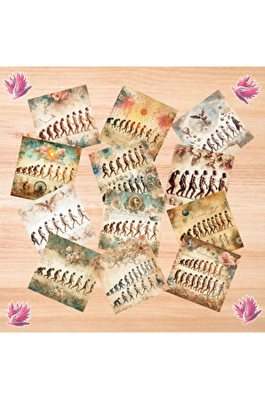 İnsan Evrimi Vintage 12 Adet Scrapbook Bullet Journal Mat Planlayıcı Sticker Etiket Seti