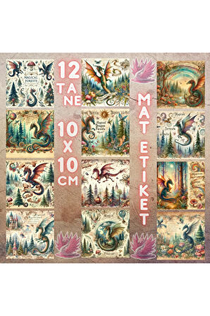 Sihirli Ejderhalar Vintage 12 Adet Scrapbook Bullet Journal Mat Planlayıcı Sticker Etiket Seti