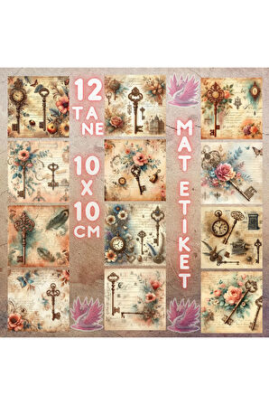 Anahtarlar Vintage 12 Adet Scrapbook Bullet Journal Mat Planlayıcı Sticker Etiket Seti