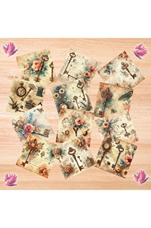 Anahtarlar Vintage 12 Adet Scrapbook Bullet Journal Mat Planlayıcı Sticker Etiket Seti
