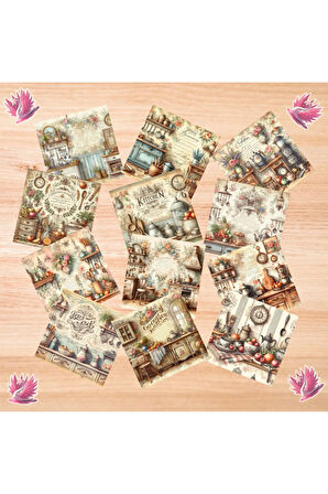 Mutfaklar Vintage 12 Adet Scrapbook Bullet Journal Mat Planlayıcı Sticker Etiket Seti