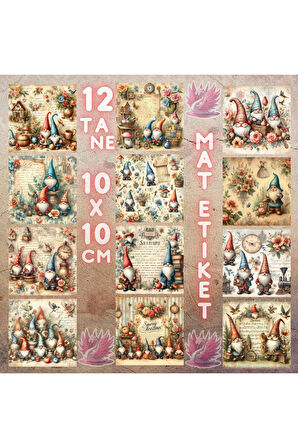 Bahçe Cüceleri Vintage 12 Adet Scrapbook Bullet Journal Mat Planlayıcı Sticker Etiket Seti