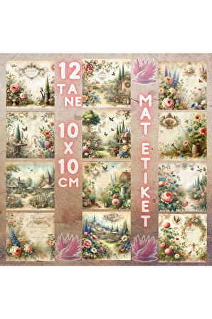 Çiçekli Bahçeler Vintage 12 Adet Scrapbook Bullet Journal Mat Planlayıcı Sticker Etiket Seti