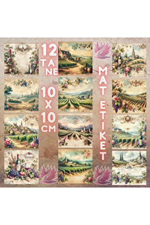 Fransız Üzüm Bağları Vintage 12 Adet Scrapbook Bullet Journal Mat Planlayıcı Sticker Etiket Seti