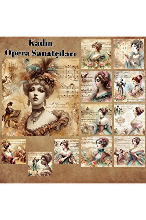 Kadın Opera Sanatçıları Vintage 12 Adet Scrapbook Bullet Journal Mat Planlayıcı Sticker Etiket Seti