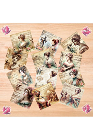 Kadın Opera Sanatçıları Vintage 12 Adet Scrapbook Bullet Journal Mat Planlayıcı Sticker Etiket Seti