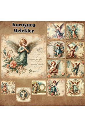 Koruyucu Melekler Vintage 12 Adet Scrapbook Bullet Journal Mat Planlayıcı Sticker Etiket Seti