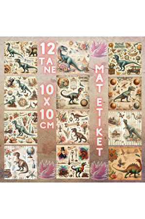 Dinozorlar Vintage 12 Adet Scrapbook Bullet Journal Mat Planlayıcı Sticker Etiket Seti