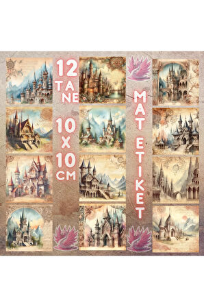 Kadim Elf Şehirleri Vintage 12 Adet Scrapbook Bullet Journal Mat Planlayıcı Sticker Etiket Seti