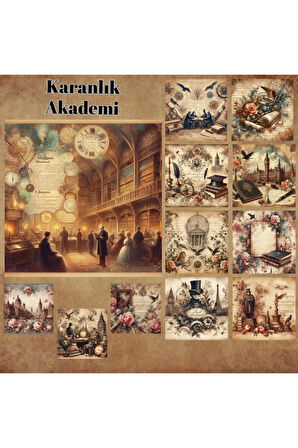 Karanlık Akademi Vintage 12 Adet Scrapbook Bullet Journal Mat Planlayıcı Sticker Etiket Seti