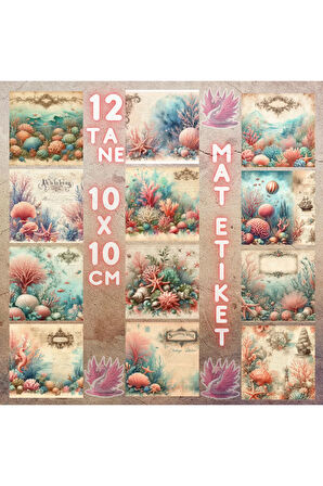 Mercan Kayalıkları Vintage 12 Adet Scrapbook Bullet Journal Mat Planlayıcı Sticker Etiket Seti