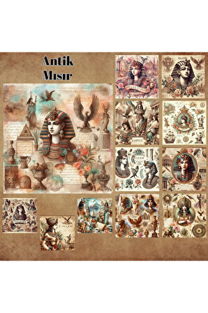 Antik Mısır Vintage 12 Adet Scrapbook Bullet Journal Mat Planlayıcı Sticker Etiket Seti