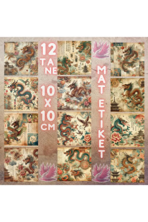 Çin Ejderhaları Vintage 12 Adet Scrapbook Bullet Journal Mat Planlayıcı Sticker Etiket Seti