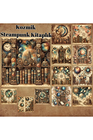 Kozmik Steampunk Kitaplıklar Vintage 12 Adet Scrapbook Bullet Journal Mat Plan Sticker Etiket Seti