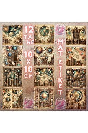 Kozmik Steampunk Kitaplıklar Vintage 12 Adet Scrapbook Bullet Journal Mat Plan Sticker Etiket Seti