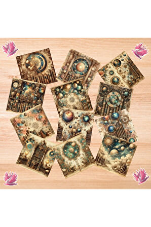 Kozmik Steampunk Kitaplıklar Vintage 12 Adet Scrapbook Bullet Journal Mat Plan Sticker Etiket Seti