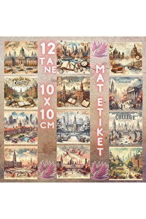 Şehir Manzaraları Vintage 12 Adet Scrapbook Bullet Journal Mat Planlayıcı Sticker Etiket Seti