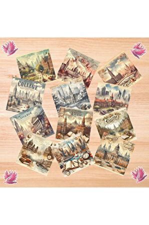 Şehir Manzaraları Vintage 12 Adet Scrapbook Bullet Journal Mat Planlayıcı Sticker Etiket Seti