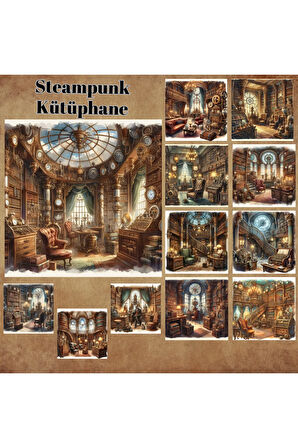 Steampunk Kütüphaneler Vintage 12 Adet Scrapbook Bullet Journal Mat Planlayıcı Sticker Etiket Seti