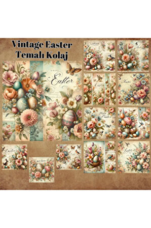 Easter Temalı Vintage 12 Adet Scrapbook Bullet Journal Mat Planlayıcı Sticker Etiket Seti