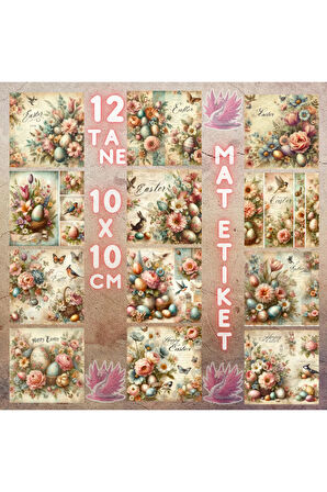 Easter Temalı Vintage 12 Adet Scrapbook Bullet Journal Mat Planlayıcı Sticker Etiket Seti