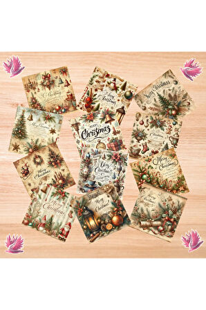 Yılbaşı Temalı Kolaj Vintage 12 Adet Scrapbook Bullet Journal Mat Planlayıcı Sticker Etiket Seti