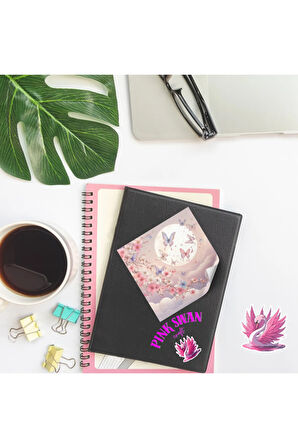 Pembe Dolunayda Uçan Kelebekler Vintage 12 Adet Scrapbook Bullet Journal Mat  Sticker Etiket Seti