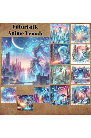 Fütüristik Anime Temalı Vintage 12 Adet Scrapbook Bullet Journal Mat Planlayıcı Sticker Etiket Seti