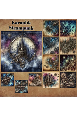 Karanlık (Dark) Steampunk Vintage 12 Adet Scrapbook Bullet Journal Mat Planlama Sticker Etiket Seti