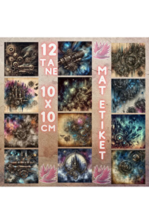 Karanlık (Dark) Steampunk Vintage 12 Adet Scrapbook Bullet Journal Mat Planlama Sticker Etiket Seti