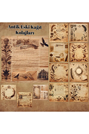 Antik Kağıtlar Kolaj Vintage 12 Adet Scrapbook Bullet Journal Mat Planlayıcı Sticker Etiket Seti